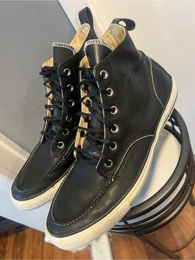 Converse chuck all stars Black Leather High-Top Sneakers  size 12 men